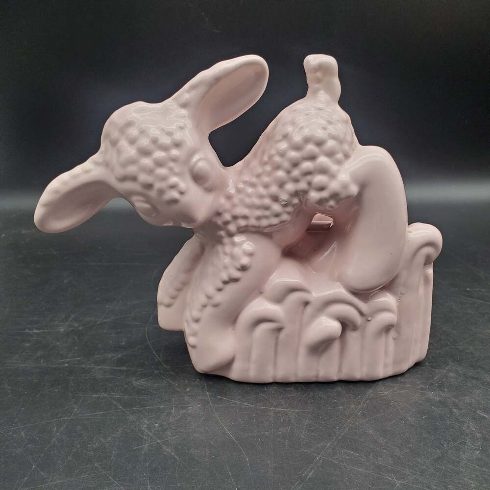Vintage Haeger Pink Ceramic Lamb Planter Leaping Sheep Nursery Easter Decor